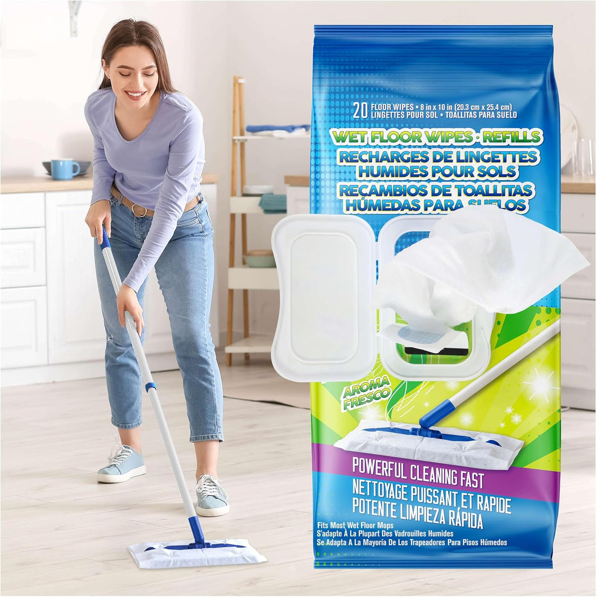 Wet Floor Wipes, Multi Surface Floor Cleaner Wet Mop Pads Fit Swiffer Sweeper Mop, Fresh Scent & Plant-Based Textured Cloth Trap Absorb Dirt, 20 Count (Pack of 1)