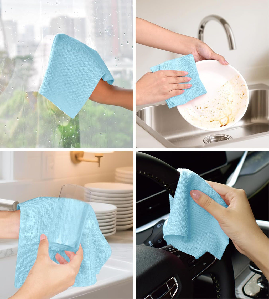 Roll of Microfiber Cleaning Cloth –100 Pack, Tear Away Microfiber Towels, Reusable, Washable, Scratch-Free, Cleaning Supplies,Kitchen Towels for Car, Home, Kitchen, Glass, Dishes(Blue)