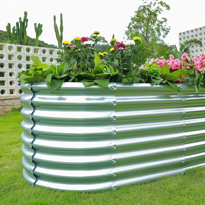 Land Guard 6×3×2ft Galvanized Raised Garden Bed Kit, Galvanized Planter Raised Garden Boxes Outdoor, Oval Large Metal Raised Garden Beds for Vegetables…
