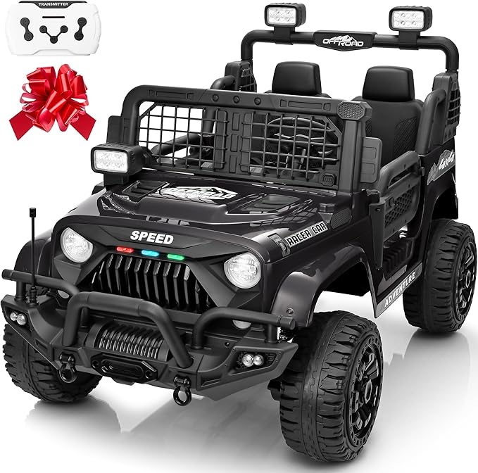 2 Seater Ride On Car Truck with Remote Control XL, Kids 24V Battery Powered Electric Vihicle w/21 in Seat, 3 Speeds, 2WD/4WD Switichable, Shock Absorbers,Bluetooth, Flower, Gift Choice