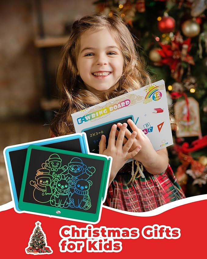 KOKODI 12 Inch LCD Writing Tablet with Anti-Lost Stylus Erasable Doodle Board Colorful Toddler Drawing Pad Car Travel School Games Toys for 3 4 5 6 7 8 Kids Birthday Gift for Girls Boys Adults Green