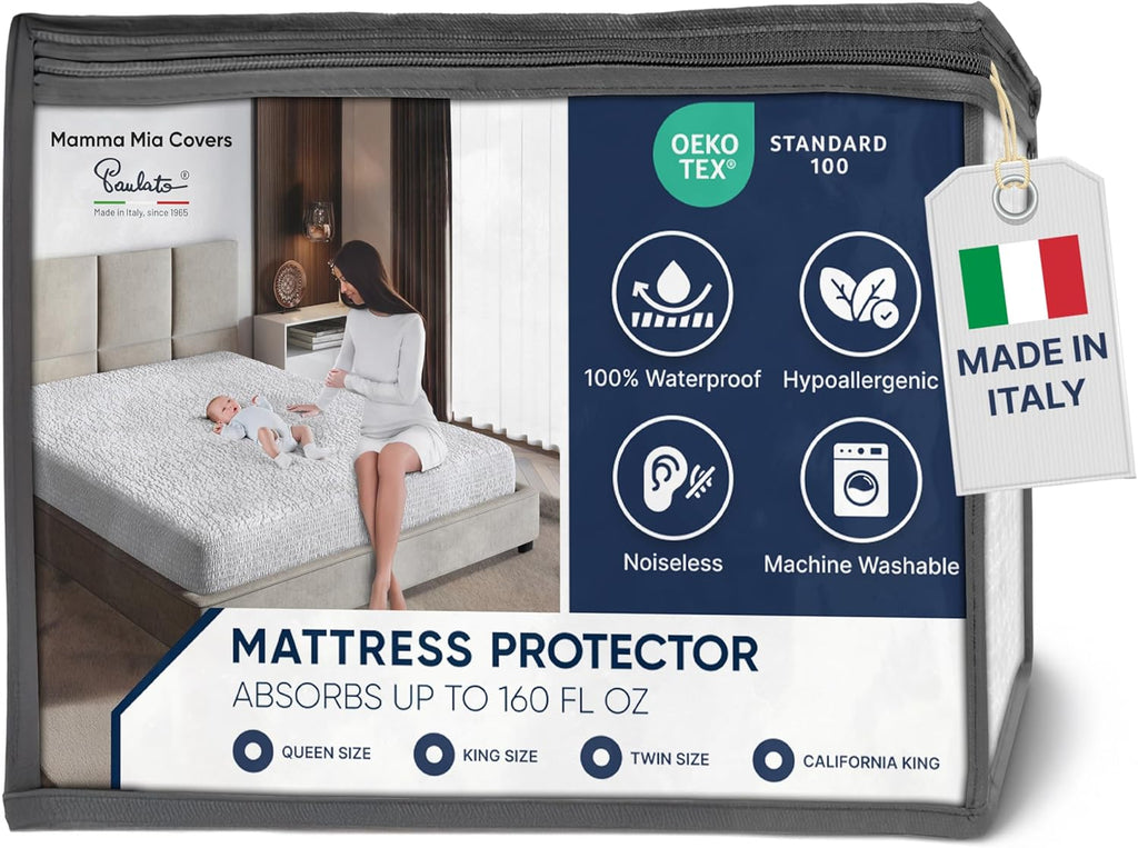 PAULATO BY GA.I.CO California King Waterproof Mattress Protector – Mattress Cover for Cal King Size Bed – Soft Noiseless Hypoallergenic Machine Wash – Water Proof Protector with Elastic Skirt