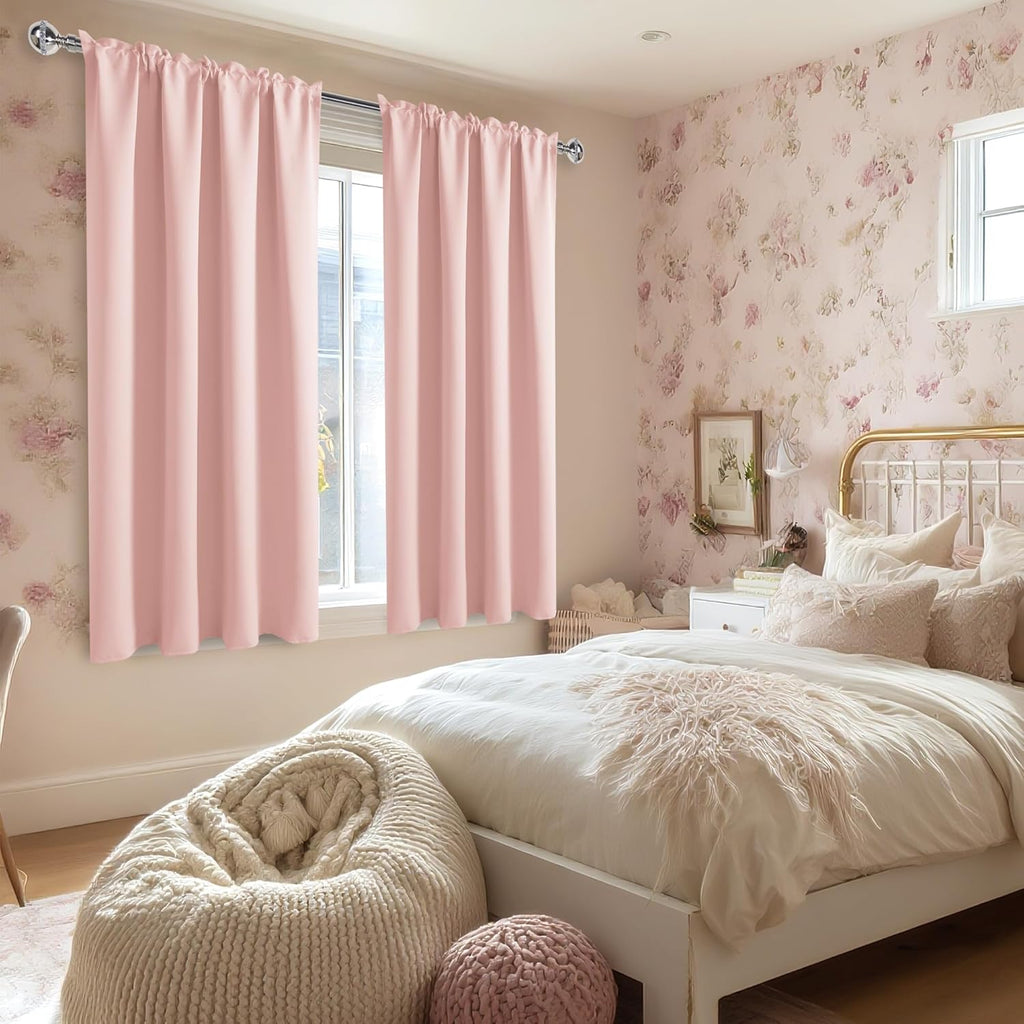 DWCN Blackout Curtains – Thermal Insulated, Energy Saving & Noise Reducing Bedroom and Living Room Curtains, Blush Pink, W 42x L 54 Inch, Set of 2 Rod Pocket Curtain Panels