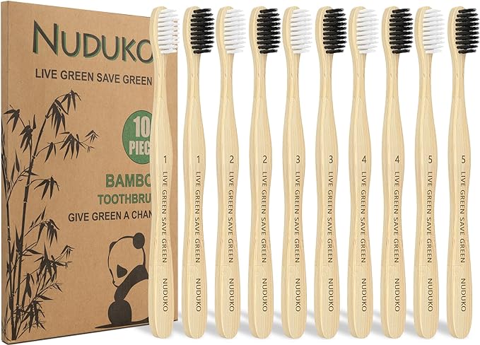 Bamboo Toothbrushes Soft Bristles, Biodegradable Eco-Friendly Toothbrush 10 Pack, BPA Free Charcoal Bamboo Tooth Brush, Organic, Natural, Green and Compostable Tooth Brushes