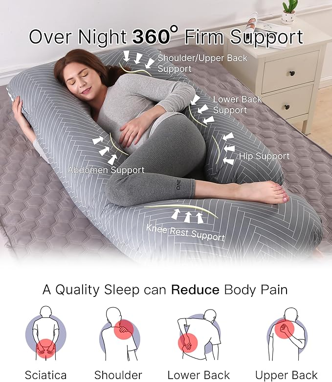 Pregnancy Pillow, Full Body Maternity Pillow 57 inch, with Removable Washable Cover - Sleep Support for Legs, Back, Neck, Shoulder, HIPS, Belly for Pregnent Women, 100% Cotton