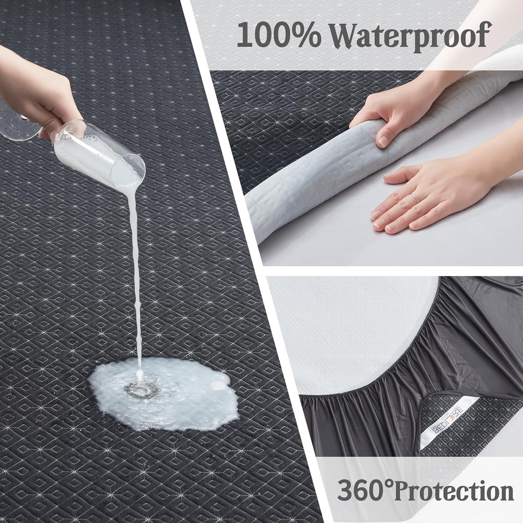 BEDLORE Waterproof Twin XL Mattress Protector, Noiseless Mattress Cover with Stretchable Pockets for 6-15 inches Mattress,Soft Breathable Mattress Pad College Dorm Size for Back to School (Dark Gray)
