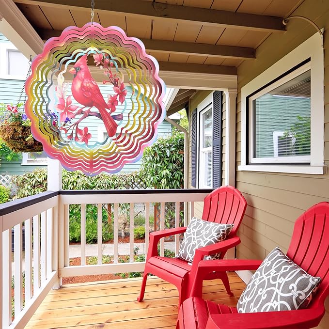 Wind Spinners Outdoor Cardinal Bird - Birthday Gifts for Women Mom Grandma, Hanging Wind Sculptures 12 inch 3D Wind Spinner for Garden Decor for Outside, Garden, Patio, Yard, Outdoor