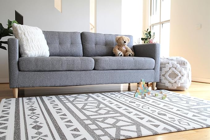 Cushmat Stylish Reversible Foam Play Mat (Large, Tropical Safari - Crystals Char) - Soft, Waterproof, Durable Play mat for Infants, Babies, Toddler, Kids & Grownup - 6.5ft x 4.5ft