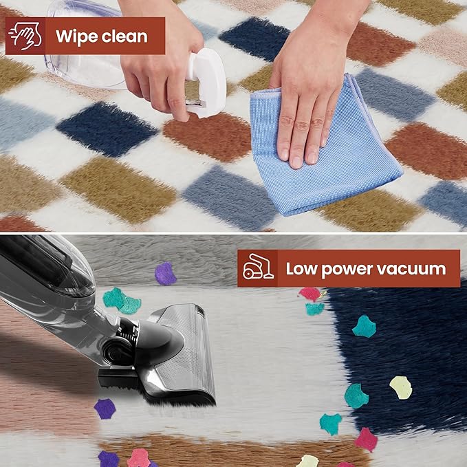 Super Soft Rug for Bedroom, 8x10 Ft Rainbow Area Rug Classic Checkered Shaggy Rug Anti-Skid High Pile Soft Fluffy Fuzzy Carpet for Living Room Bedroom Kids Room Nursery, Dorm Home Decor