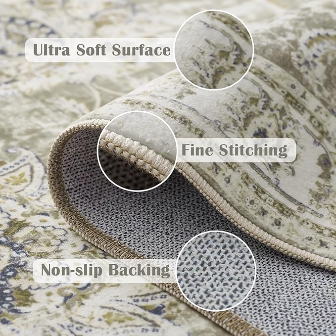 jinchan Runner Rug 2x6 Washable Hallway Runner - Vintage Floral Non Slip Low-Pile Soft Thin Kitchen Rug Distressed Carpet for Farmhouse Bedroom Entryway Laundry Room(2x6ft,Taupe)