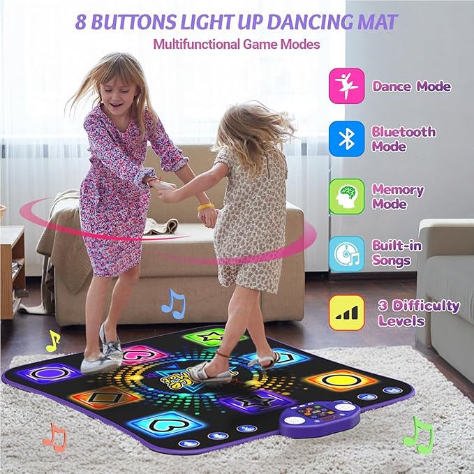 Dance Mat Toys for 3-12 Year Old Girls - Light Up 8 Buttons Dance Mat for Kid Age 4-8 Bluetooth Dance Pad - Kids Toy 8-12 Year Olds, Birthday for 3 4 5 6 7 8 9 10+ Year Old Boys Kids