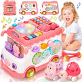 Baby Gift for 1-2 Year Old Girl, 10-in-1 Montessori Toys Bus for Baby 6-12-18 Months+, Educational Musical Sensory Learning Toddler Toys Age 1-2, First Christmas and Birthday Gifts Pink