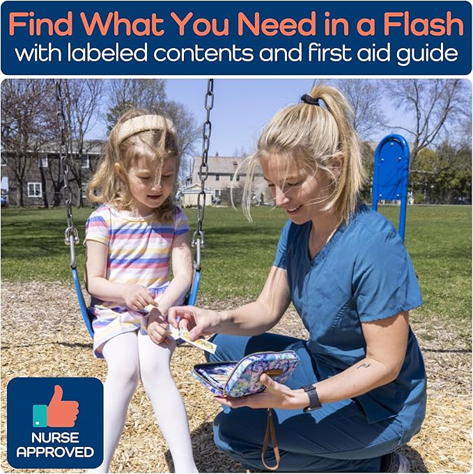 Keep Going Travel First Aid Kit for Kids – 130 Pc.for Purse, Diaper Bag, Backpack, & Suitcase, with Latex-Free Bandages – 7 x 5 x 2 in. Travel First Aid Kit TSA-Approved