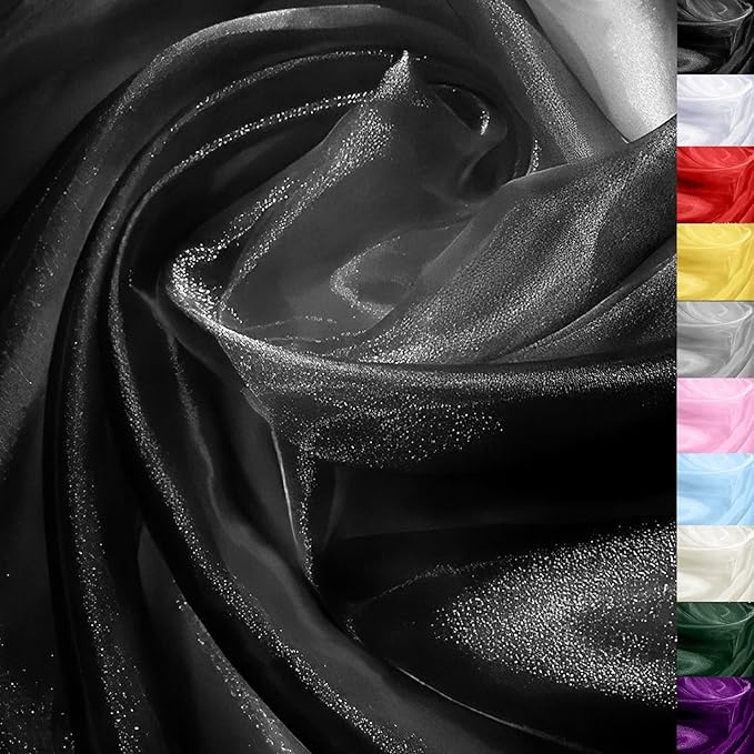 Black Organza Fabric – 44" x 5 Yards Wide Sheer Tulle for Wedding Arch Draping, Gowns, Table Runners, Party Decor, Curtains & DIY Crafts – Translucent Fabric for Elegant Projects