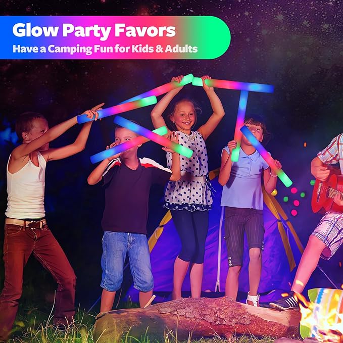 200 PCS LED Foam Glow Sticks Bulk, Glow in the Dark Party Supplies with 3 Modes Colorful Flashing, Neon Party Favors for Birthday, Wedding, Carnival, Concert, New Year