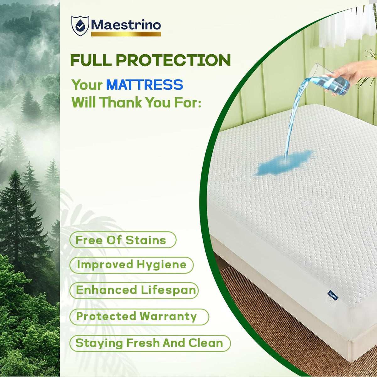 Luxury Queen Size Tencel Waterproof Mattress Protector Deep Pocket - Premium Cooling Bed Cover Pad - Hypoallergenic & Allergy-Friendly - Oeko-Tex Certified - Ultra Soft & Breathable