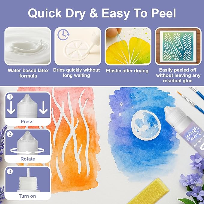 1DFAUL 60ml Masking Fluid for Watercolor Painting, Art Watercolor Masking Fluid Precise White Space, Easy Peel-Off, Water Based Latex, for Artists, Beginners, DIY Canvas Protection (White)