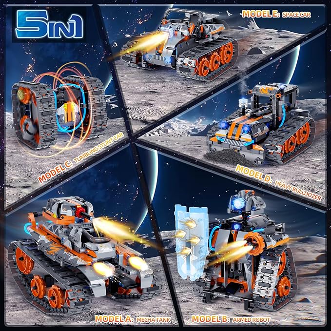 STEM Building Toys for Boys 6-12, 5in1 Remote & APP Controlled Car/Tank/Robot/Tracked Racer STEM Building Kit, 552 Pcs Educational Learning Building Blocks for Kids, RC Car Set for Boy Girls