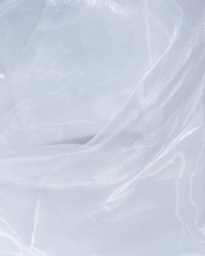 Fynite White Organza Fabric by The Yard | 1 Yard Long | 44" Wide | Bridal Soft Sheer Organza Tulle for DIY Wedding Dress Fashion Craft Decorations