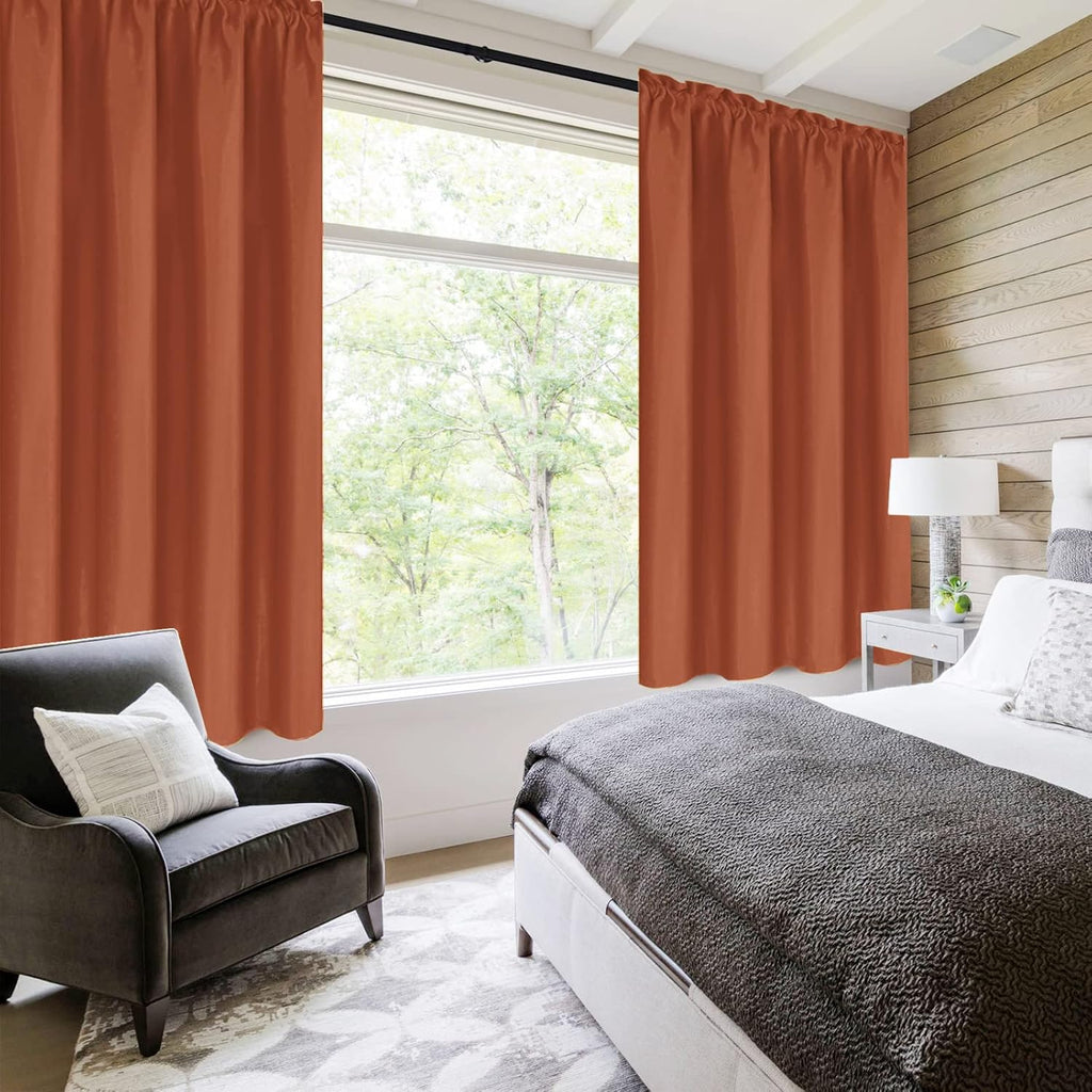 DWCN Blackout Curtains Thermal Insulated, Energy Saving & Noise Reducing Bedroom and Living Room Curtains, Burnt Ochre, W 42x L 36 Inch, Set of 2 Rod Pocket Curtain Panels