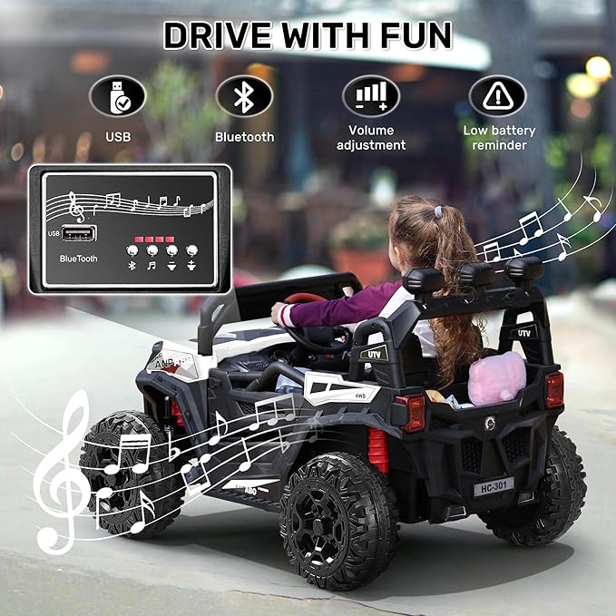 ANPABO 24V 4X4 Ride on Car Truck w/Remote Control, 4WD/2WD Switchable Kids UTV, 19" Spacious Seat, 4 Shock Absorbers, Soft Start, Music Player, Electric Car for Kids Ages 3+(White)