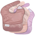 Tiny Twinkle Mess Proof Baby Bibs for Eating - Waterproof, Wipeable Bibs - Toddler Bibs - Travel Friendly - PFAS, PVC, BPA, Phthalate Free - Baby Food Bibs(3 Pack,Taupe, Rose)