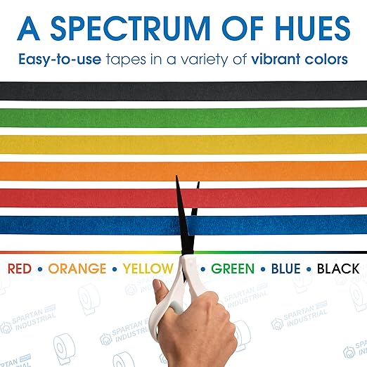 Spartan Industrial - 1" X 60 yd Blue Masking Tape - 3 Color Tape Rolls for Arts and Crafts, Painting, and More - No Residue, 5.5 Mil