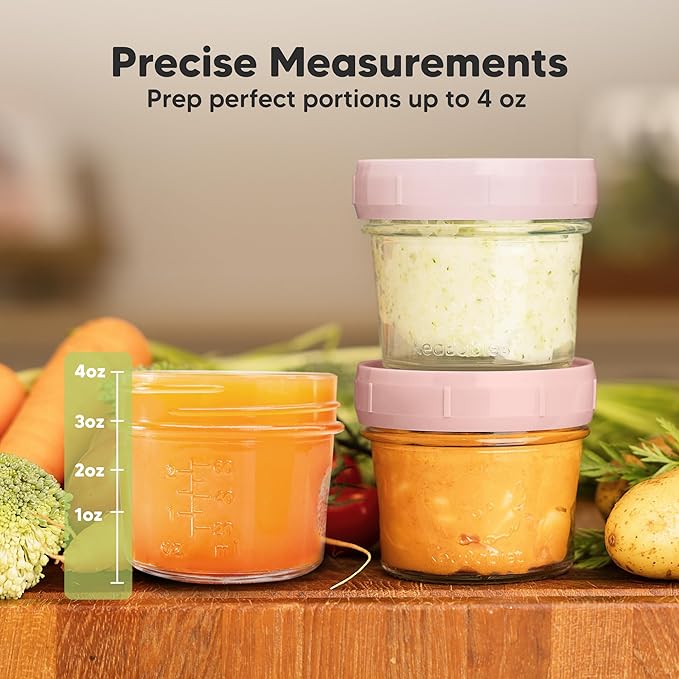 KeaBabies 12pk 4oz Glass Baby Food Containers with Lids - Leak-Proof, Microwavable Small Glass Jars, Baby Purees & Toddler Snack Storage Containers, BPA-Free, Dishwasher & Freezer Safe (Pastels)