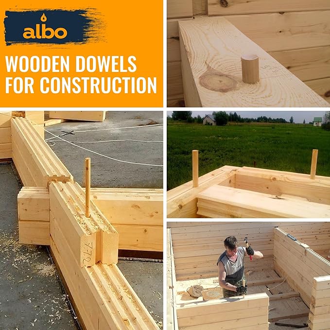 ALBO 1" x 48" Wooden Dowel Rods Set - 5 Pack Birch Natural Strong Long Craft Sticks Woodworking Furniture Garden Structures Hardwood Sanded Smooth Versatile Material Railings Supports