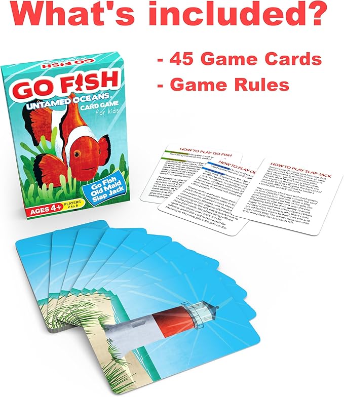 GO Fish Untamed Oceans, a Go Fish Card Game for Kids 4-8 and Up – Play Old Maid and Slap Jack with Same Deck – Easy to Learn – Family, Board Game Night and Classroom Party Fun – Great Gift Idea
