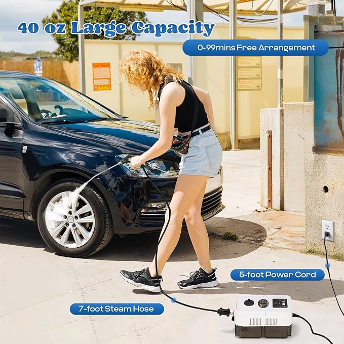 Moongiantgo Handheld Steam Cleaner High Pressure Timed Steamer for Cleaning for Home Kitchen Upholstery, Portable Pressurized Cleaning Machine for Car Detailing, Bathroom Grout Tile, 1200ml