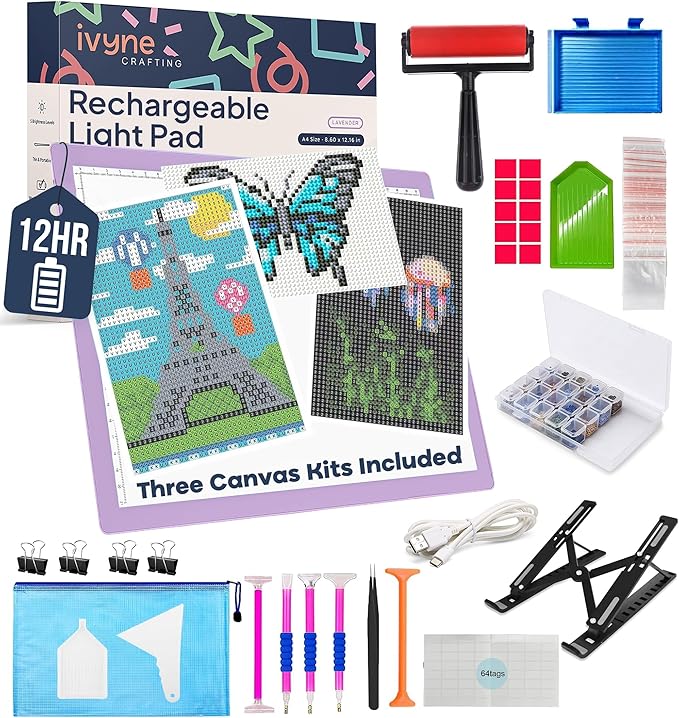 iVyne Rechargeable A4 Light Pad for Diamond Painting & Art Projects – LED Light Board with Diamond Art Accessories – Ultra-Thin & Portable Diamond Dot Light Board, Perfect for Artists - Purple