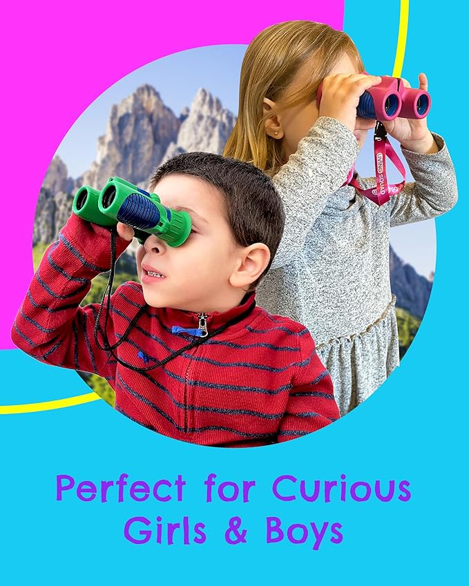 Kids Binoculars 8x21- Kids Gift Aged 3-12, Shock Proof Compact Binoculars for Child Set- Neck Strap, Compass, Carabiner, Case- High-Resolution Optics Boy & Girl Gift Toy for Bird Watching, Camping