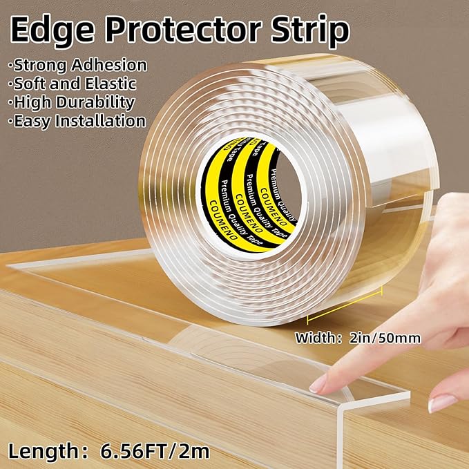 Clear Edge Protector,Safe Corner Protector, Anti-Sharp Edge Protector, for Furniture, Drawers, Tables, Cabinets 2inX6.56FT