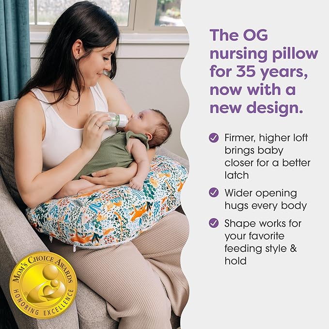 Boppy Nursing Pillow - Ergonomic Bottle & Breastfeeding Pillow with High, Firm, Large Area, Water-Repellent Cushion with Washable Cover; Baby Safety Alliance Verified - Colorful Forest Animals