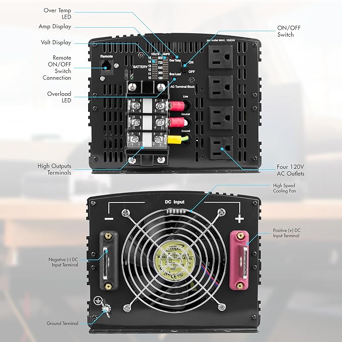 Wagan EL3746 12V 8000 Watt Power Inverter with Remote Control, 16000 Watt Surge Peak, Proline 12 Volt Power Converter for Home RV Camping Van Life Off Grid