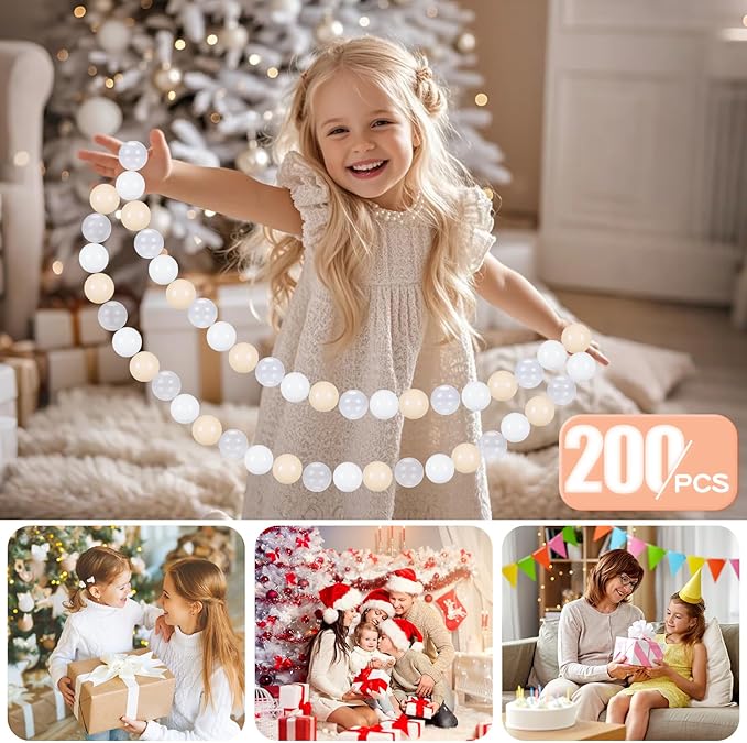 GOGOSO Balls for Ball Pit - Plastic Ball for Toddlers 1-3, Baby Kids Ball Pool Decoration 50 100 200 300 500 1000 (A White+Beige+Clear, 200 Balls)
