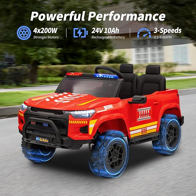 24V 10Ah Electric Police Car Ride on Toy for Big Kids, 4WD 2 Seater Kids Ride on Car SUV w/Remote Control, 4x200W Motors - Red