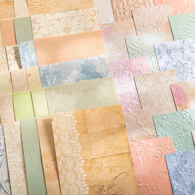 Vintage Floral Scrapbook Paper Set, 150 PCS Textured Craft Paper Kit with Glue Tape for Journaling, Scrapbooking, DIY Crafts, and Art Supplies