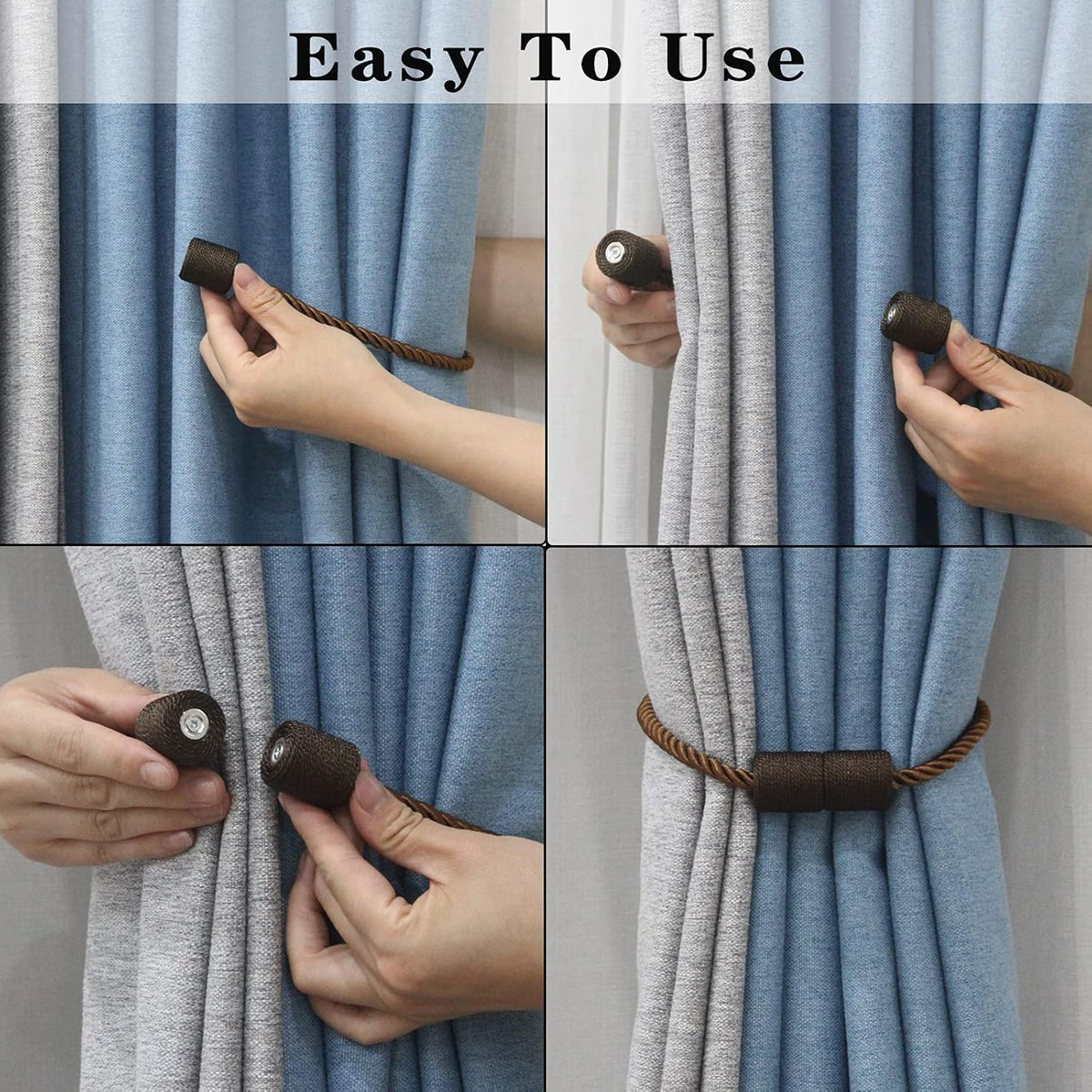 6 Pack Coffee Strong Magnetic Curtain Tiebacks Outdoor Elegant Decorative Tie Backs Modern Rope Tiebacks for Drapes Window Curtain Holdbacks for Draperies