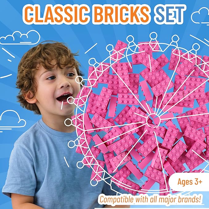 Strictly Briks Classic Bricks Starter Kit - 96 Pink 2x4 Blocks - Creative Play Set for Ages 3+ - Compatible with Major Brick Brands & Block Kits