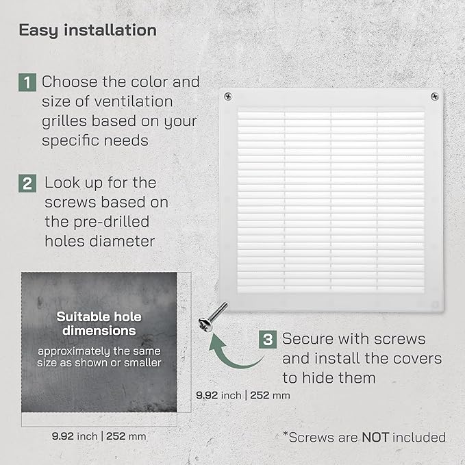 Vent Systems 12'' x 12'' Inch White Soffit Vent Cover - Pack of 100 - Flat Square Air Vent Louver - Grille Cover - Built-in Insect Screen - HVAC Vents for Bathroom, Home Office, Kitchen 12x12 Inch