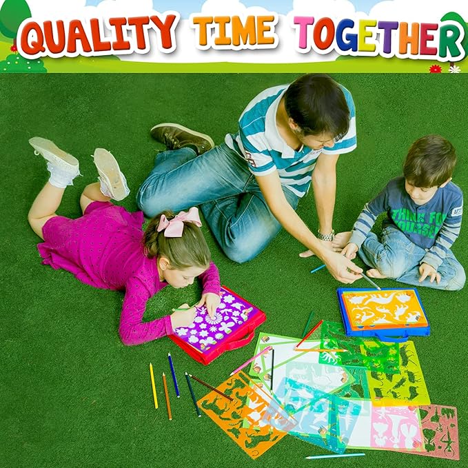Drawing Stencils for Kids Kit & Carry Case – – Child-Safe, Non-Toxic Stencil Set with 300 Shapes, Colored Pencils, Paper, Etc. – Birthday Gifts & Travel Art Supplies for Creativity, Learning and Fun