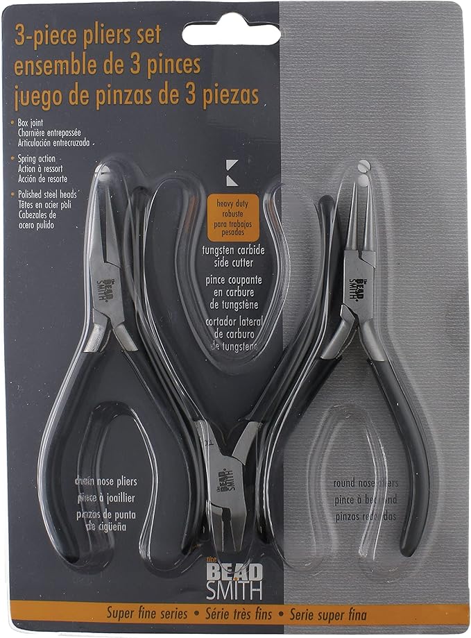 The Beadsmith Precision Series Pliers Set – 3-Piece Kit: Chain Nose, Round Nose and Flush Cutter with Tungsten Carbide Blades – Make Bracelets, Necklaces & Earrings – Tools for Jewelry Making