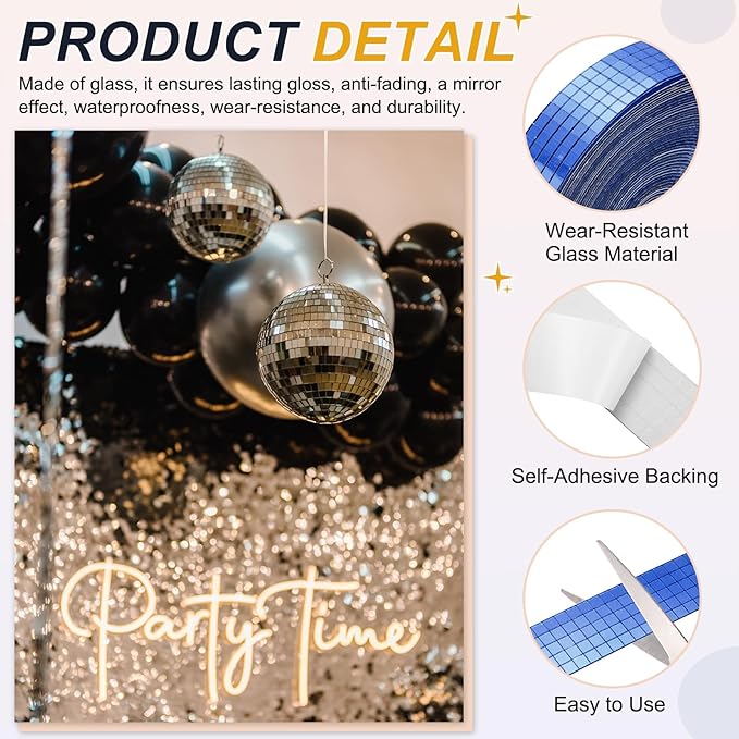PATIKIL 5x5mm Self Adhesive Mirrors Mosaic Tiles, 10000 Pcs Square Mini Glass Mosaic Disco Tile Sticker for DIY Craft Disco Ball Party Decoration, Blue