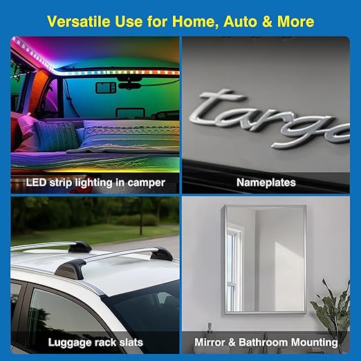 Tapsi Heavy Duty Double Sided Foam Mounting Tape – 0.4" x 36 FT Automotive-Grade Tape with Adhesion Promoters for Plastic Surfaces (0.4" x 72 ft, 72, feet)