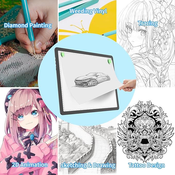 Phylosal Magnetic A3 Light Pad with Bag, Super Bright Light Box with Side Button, Diamond Art Light Board, Lightbox for Tracing and Drawing, USB Power Light Table for Sketching, Weeding Vinyl (Black)