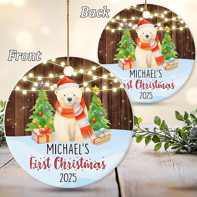 Personalized Baby’s First Christmas Ornament 2025 - Custom Newborn Keepsake - Sweet Gift for New Parents Mom Dad - Bear Themed Babies Ornament - Sweet Gift for Family Welcoming New Baby