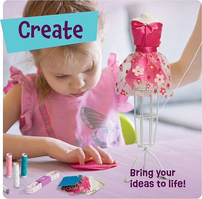 Pretty Me Fashion Design Studio - Sewing Kit for Kids - Designer Dress Girls Arts Crafts Kits Ages 8, 9, 10, 11, 12 Age - Sketch, Sew, Style - Kid Art Projects Gift - Girl Craft Activities Gifts