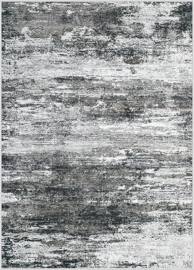 Washable Rug 6x9 Area Rugs for Living Room: Neutral Soft Rug Abstract Non Slip Low Pile Modern Carpet for Bedroom Kitchen Nursery Office Dining Room Indoor (Black, 6'x9')